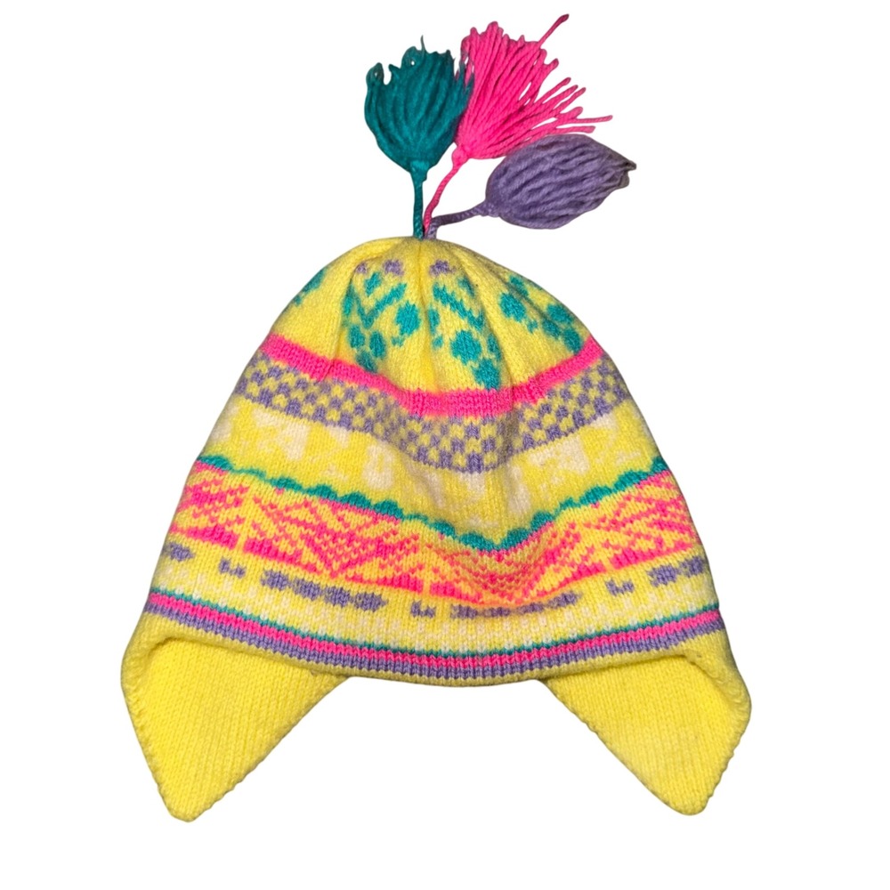 Vintage Murray MerkleyVirgin Wool Neon Fair‎ IslePeruvian Chullo Earflap Hat